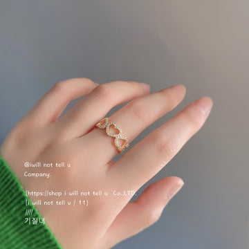 Gold Open Adjustable Linked Multi Heart CZ Band Ring