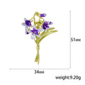 Enamel Orchid Bouquet Brooch Purple or Pink Gold Stem view 5