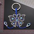 Silver Tone Openwork Butterfly Blue Evil Eye Tassel Split Ring Keychain view 4