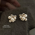 Rose Gold Tone Pearl Clear Stone Butterfly Cluster Stud Earrings view 4