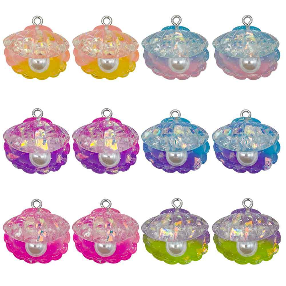 Transparent Iridescent Resin Pearl Shell Charm Pendant for DIY Earrings Necklace Jewelry