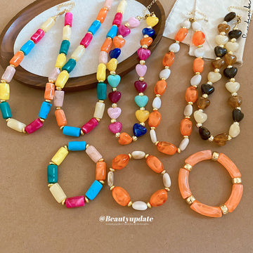 Gold Acrylic Bead Necklaces And Bracelets Multicolor Styles
