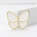 Mother of Pearl Butterfly Brooch Gold Frame Rhinestone Body view 2