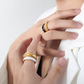 Crystal Dome Dual Band Enamel Stack Ring Gold Steel view 2