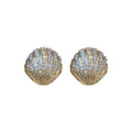 Gold Tone Shell Stud Earrings With Crystal Pavé Statement Jewelry view 5