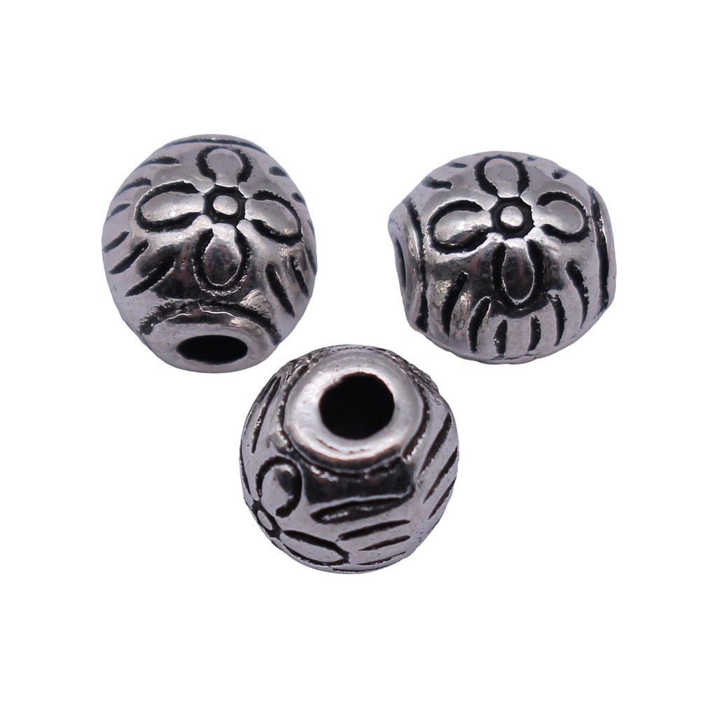 7.9x7.9x7.9mm 1.5g Antique Silver Tone Zinc Alloy Floral Pattern Round Loose Metal Beads for Bracelet DIY Jewelry