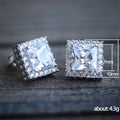 Square Halo Stud Earrings With Clear Center Stones view 5