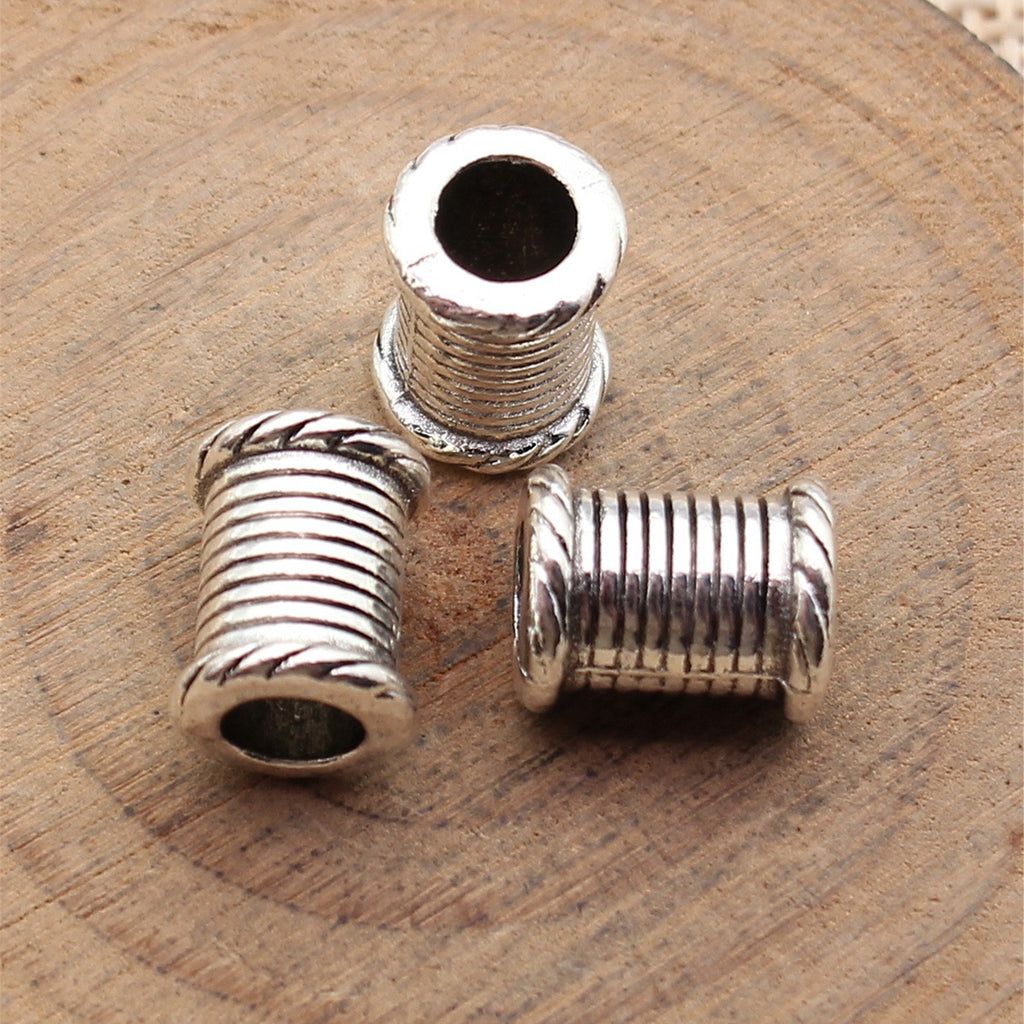 11x9.1x9.1mm 2g Antique Silver Zinc Alloy Round Rope Pattern Large Hole Beads for Bracelet Making
