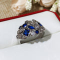 Blue Geometric Crystal Band Ring in Polished Metal view 4
