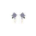 Blue Flower Clear Teardrop and Green Leaf Stud Earrings view 5