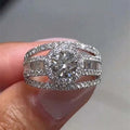 Silver Tone Round Halo Ring Split Shank Baguette CZ view 6