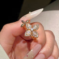 Zircon Flower Open Rings Silver And Gold Two Tones view 7