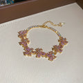 Flower Zircon Bracelet and Open Ring Gold Silver Tones view 9