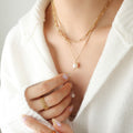 Layered Paperclip Chain Pearl Drop Pendant Necklace Metal view 3