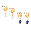 Gold Fan Shell Drop Earrings Pearl Natural Stone Styles view 5