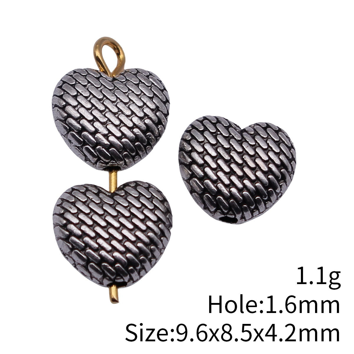 9.6x8.5x4.2mm 1.1g Antique Silver Zinc Alloy Woven Heart Spacer Beads for Bracelet Jewelry Making