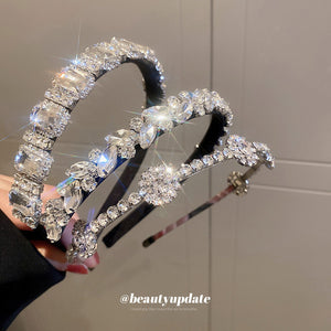 Black Headband With Clear Leaf Or Square Crystal Pattern