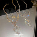Branching Leaf Crystal Necklace And Long Earring Set In Gold Or Silver Tone view 3