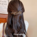 Coffee Leopard Ruched Fabric Banana Hair Clip Black Ends view 3