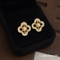 Gold Quatrefoil Star Pave Zircon Stud Earrings Pair view 4