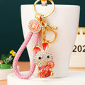 Jeweled Ruyi Rabbit Keychains in Five Colors with Braided and Fortune Loops view 8