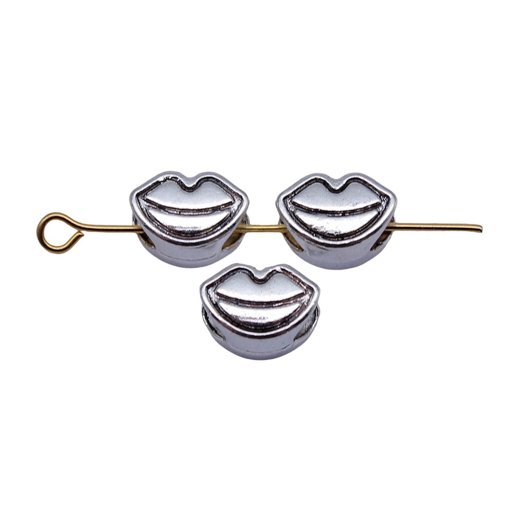9.3x6.7x6.2mm 0.8g Antique Silver Zinc Alloy Lips Large Hole Spacer Beads for DIY Bracelet Jewelry Making