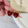 Red and Navy Strawberry Gold Tone Statement Stud Earrings view 6