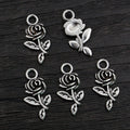 Small Rose Flower Charms in Antique Silver and Bronze Tones view 2