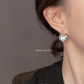 Silver Heart Drop Earrings Pearlescent Core Star Accents view 2