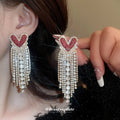 Crystal Heart Chandelier Earrings In Pink Magenta And Red view 3