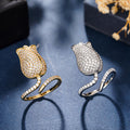Pave Tulip Open Adjustable Finger Ring Gold White Gold view 3