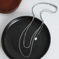 Silver Double-Layer Snake Chain Long Pearl Drop Necklace view 3