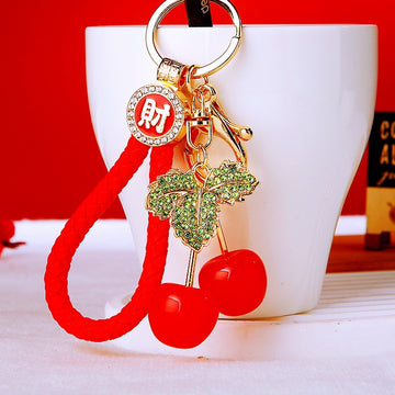 Jelly Cherry Keychains with Braided Cord Sets and Loose Heart Loops