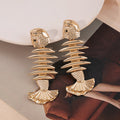 Polished Gold Fish Skeleton Statement Drop Earrings view 4