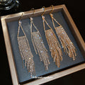 Crystal Triangle Fringe Hook Earrings with Polished Metal Details view 2