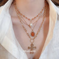 Layered Gold Tone Cross And Pearl Necklace Set Jewelry view 1