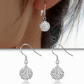 Silver Crystal Pave Ball Drop Fishhook Earrings Alloy Pair view 3