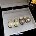 Square Crystal And Faux Pearl Drop Stud Earrings With Decorative Metal Details view 2