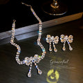 Silver Tone Crystal Bow Drop Earrings Or Matching Necklace view 4
