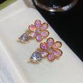 Pink Flower and Heart Crystal Drop Stud Earrings Fashion Jewelry view 6