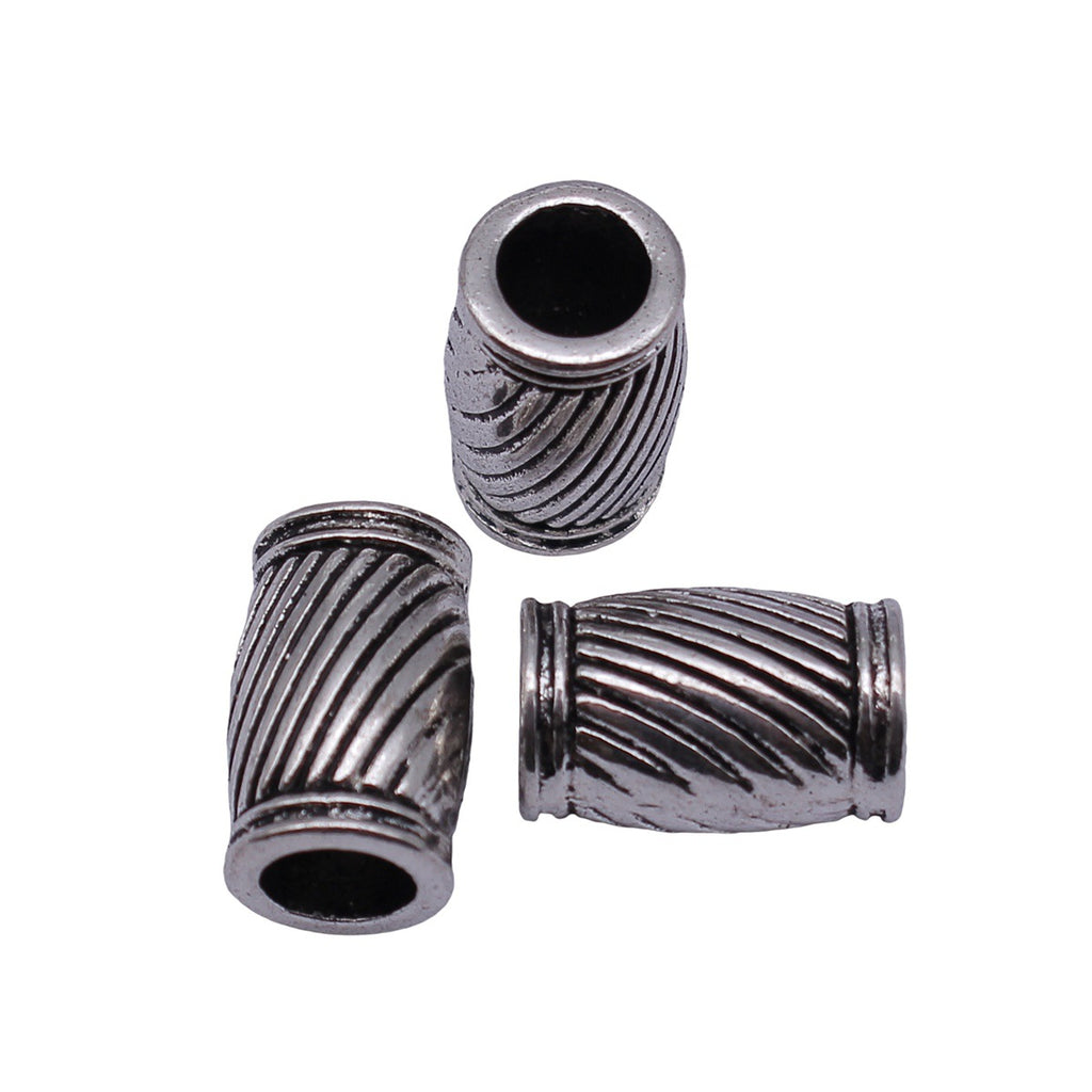 17x11x11mm 4.9g Antique Silver Zinc Alloy Diagonal Texture Tube Spacer Beads for Dreadlock Jewelry
