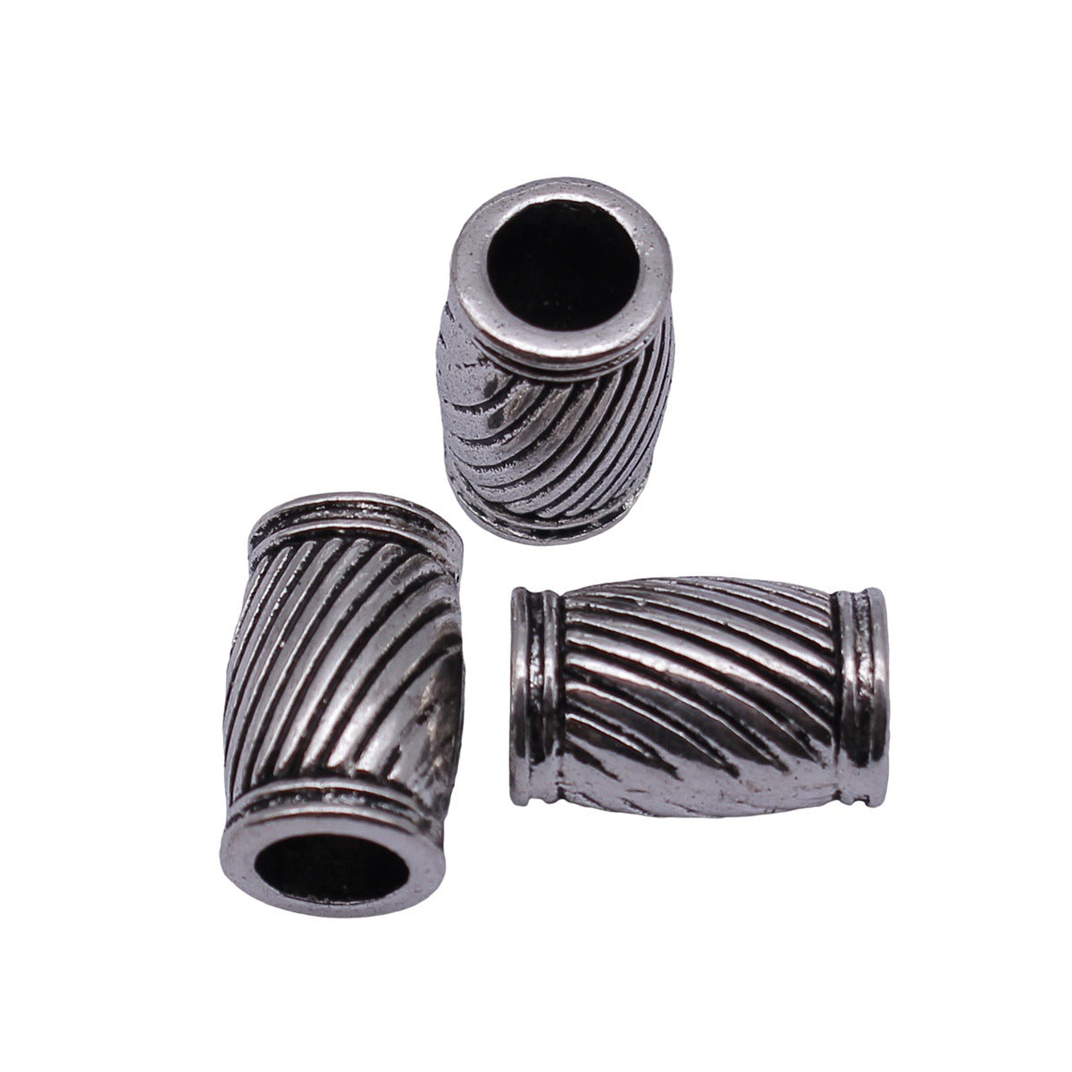 17x11x11mm 4.9g Antique Silver Zinc Alloy Diagonal Texture Tube Spacer Beads for Dreadlock Jewelry
