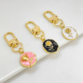 Enamel Mushroom Rose Heart Bear Daisy Charm Keychain in Gold Tone Alloy view 2