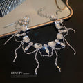 Silver Tone Crystal Rhinestone Tassel Choker Statement Necklace view 3