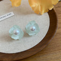 Pastel Flower Pearl Stud Earrings in Two Colors With Decorative Details view 7