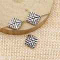 Geometric Diamond Engraved Metal Bead in Antique Silver Tone view 2