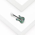 Green Guitar Brooch with Crystal Details and Silver Tone Pin view 2