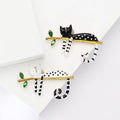 Enamel Cat Branch Brooch Polka Dot Black White Styles view 1