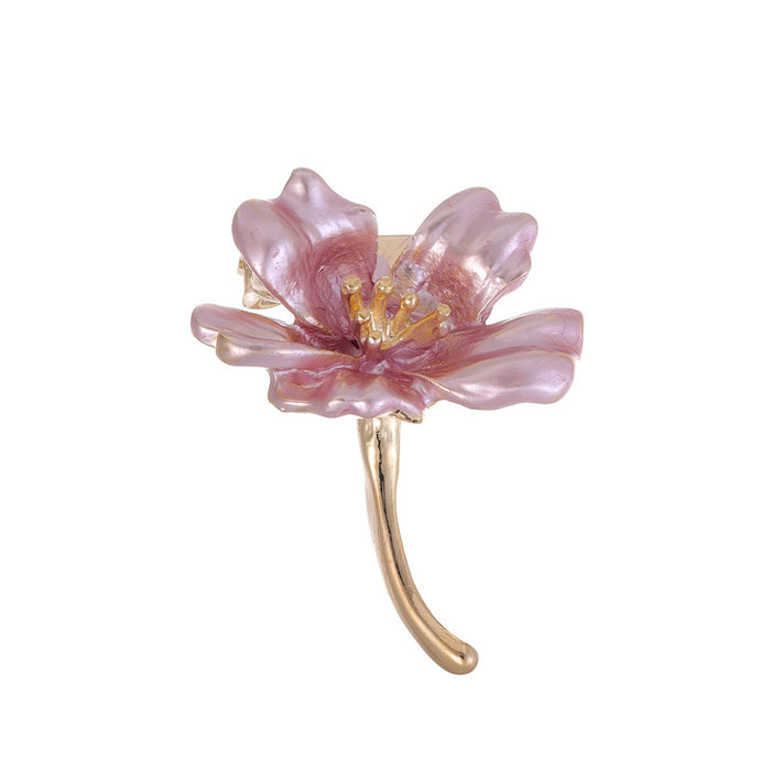 Pink Red Flower Enamel Two Designs Metal Brooch Pin