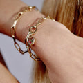 Round And Heart Glass Locket Chain Bracelets In Gold Tone Metal view 2